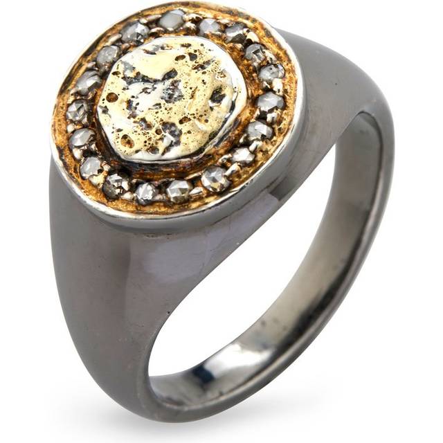 Freja Coin Pavé Sterling Sølv Ring fra By Birdie med 14 Karat Guld og Diamanter 0,30 Carat