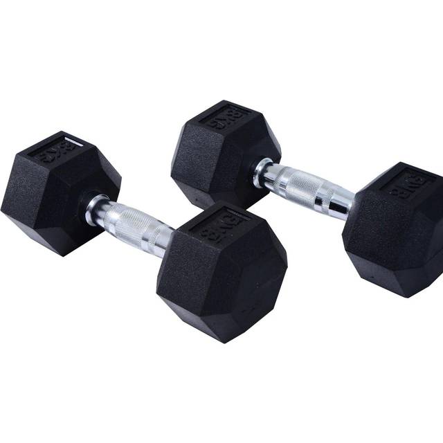 Rubber Dumbbell Sports Hex Weights Set 2x5kg Ergo Workout Pair - HOMCOM | TJ Hughes Black