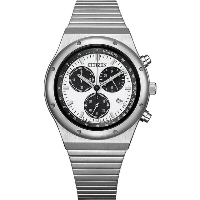 Citizen Record Label 1984 Chronograph Stainless Steel White Dial Quartz AT2541-54A Men's Watch white