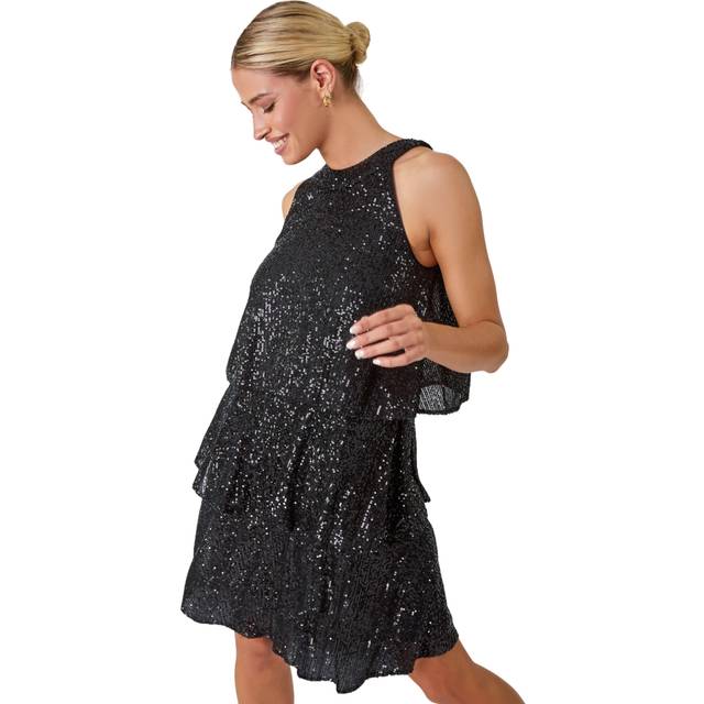 Roman sequin embellished tiered stretch dress for women uk - ladies