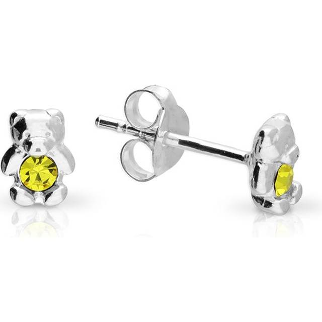 John Greed Signature Children's Silver November Birthstone Crystal Bear Stud Earrings For Women - silver