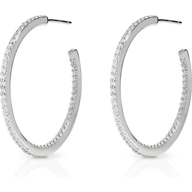 John Greed Signature Silver CZ Front & Back Open Hoop Earrings For Women - silver