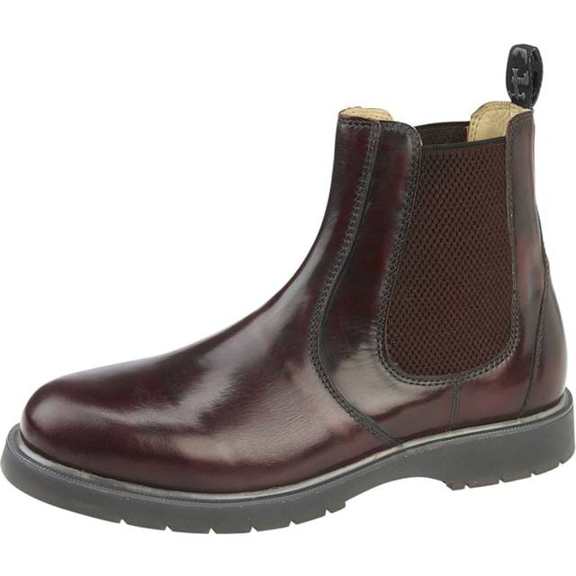 (Burgundy Hi-Shine, UK 4) Mens Chelsea Ankle Boot Leather Slip On Air Soles