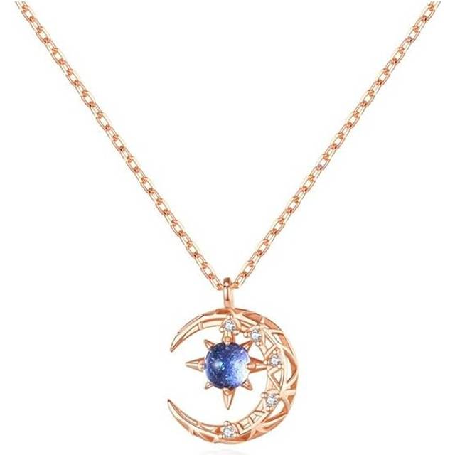 Sparkling Zircon Crystal Necklace for Women Teen Girls,Blue Starry Sky Galaxy Sun Moon Pendant Necklace,Simple Fashionable Star Necklace - Gold