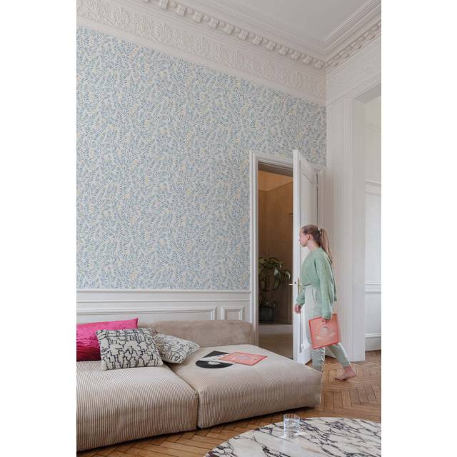 Grandeco Sage Trail Foliage And Flowers Textured Wallpaper, China Blue, Green