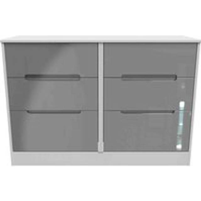 Welcome Furniture Ready Assembled Monaco 6 Drawer Wide Chest In Grey Gloss & White, Grey