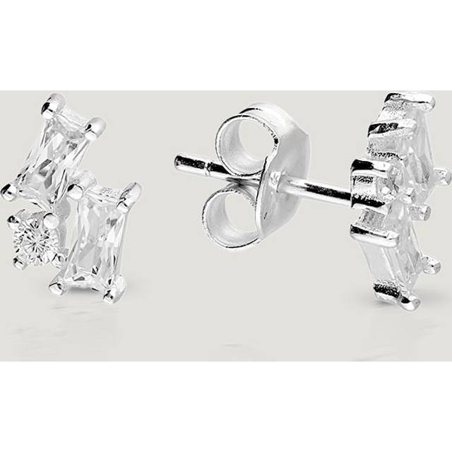 John Greed CANDY Cane Silver Baguette & Round CZ Stud Earrings For Women - silver