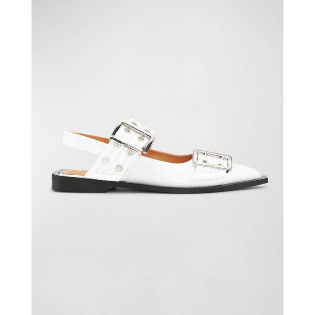 GANNI Off-White Feminine Buckle Ballerina Flats - 135 Egret - IT 41