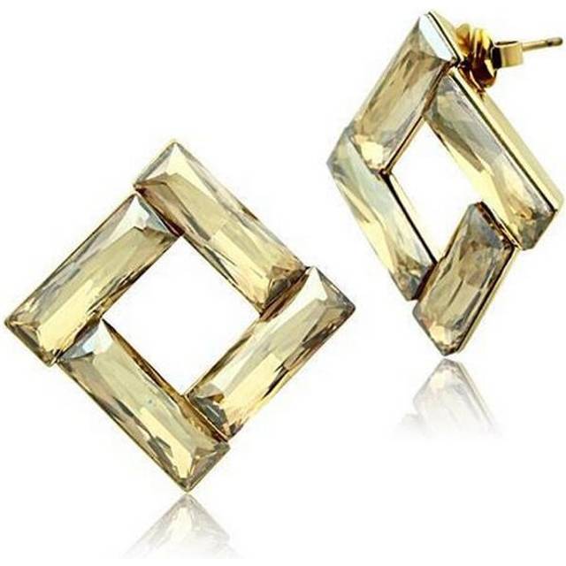 Alamode GL344 IP Gold Ion Plating Brass Earrings with Top Grade Crystal, Topaz