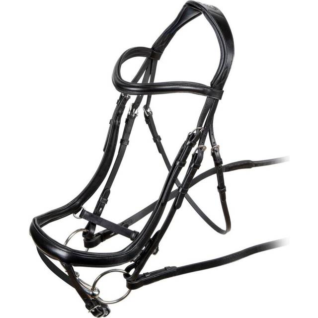 (Pony, Black) Velociti Ergonomic Leather Curved Horse Flash Bridle