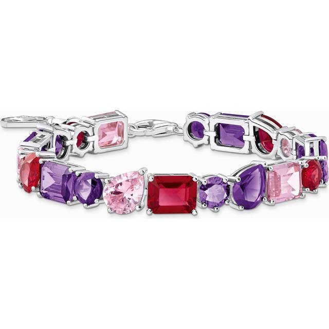Thomas Sabo Silver tennis bracelet with 20 zirconia stones in violet tones multicoloured A2140-477-7-L19V - pink/red/silver-coloured/violet/white - 19 cm