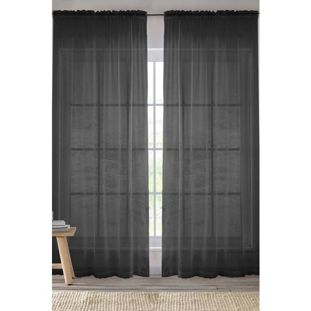 Very Home Slot Top Voile Panel Pair 57X48 - Black