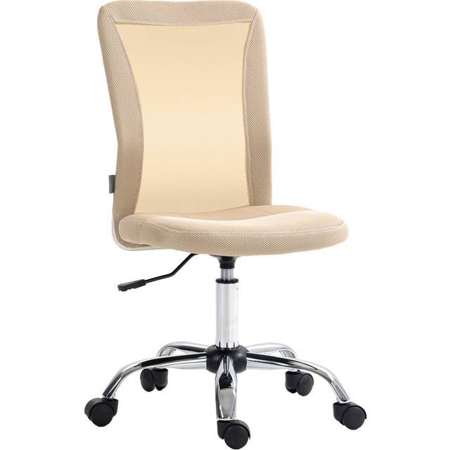 Vinsetto Armless Office Chair with Adjustable Height Mesh Back Wheels Beige, Beige