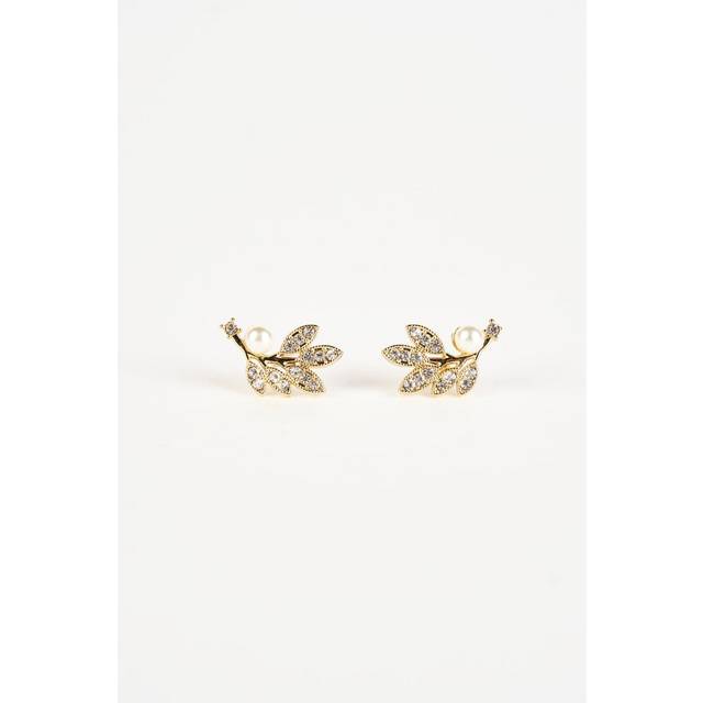 Womens Hanging Leaf with Pearl Earring in Gold - Metallics - One Size