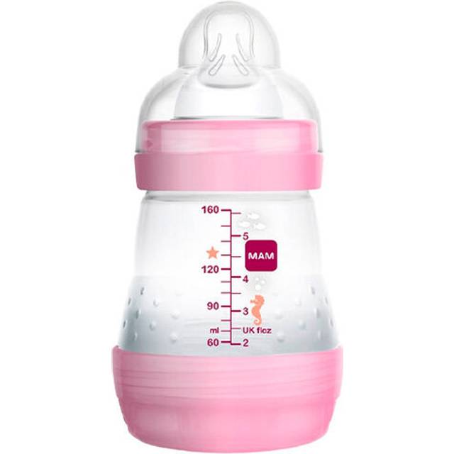 MAM Easy Start anti-kolik-flaska A118, patenterad anti-kolik-flaska med dinapp 1 tillverkad av SkinsofTM ultramjuk silikon, för spädbarn från 0 månader, 160 ml, rosa, självsteriliserande på 3 minuter