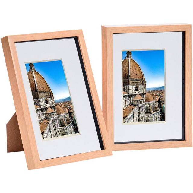 3D Box Photo Frames with A5 Mounts - A4 (8&#34; x 12&#34;) - Light Wood