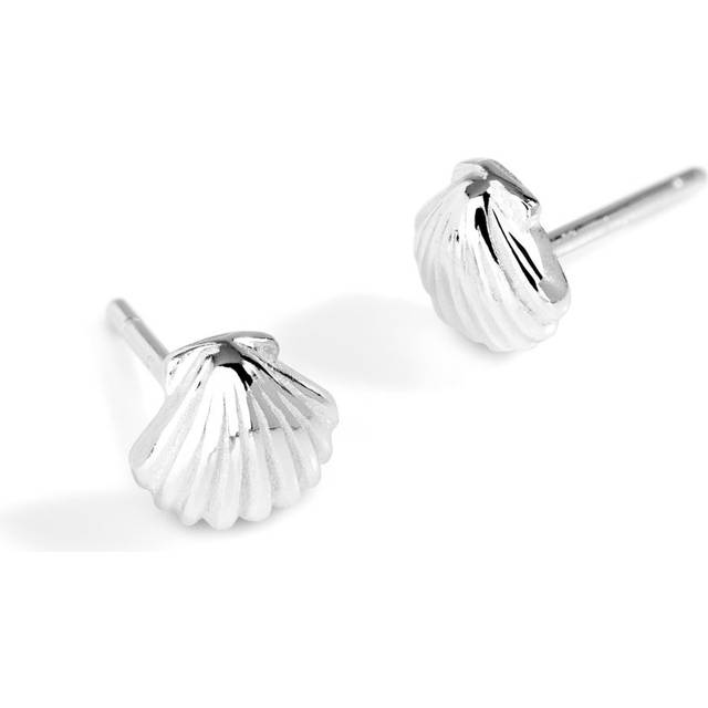 John Greed Tempest Cove Silver Clam Shell Stud Earrings For Women - sand/silver