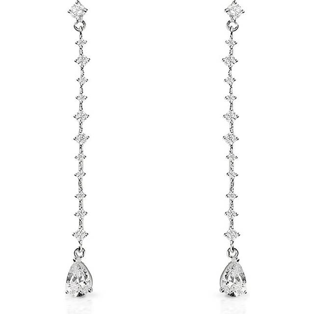 John Greed Signature Silver Pear Shaped CZ Long Drop Earrings For Women - silver