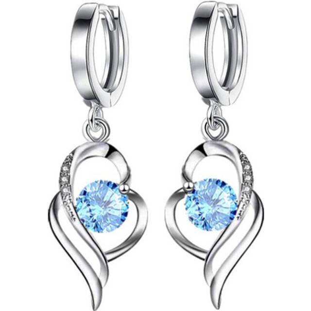 (blue) Swirl Zircon Studded Dangle Earrings - Blue