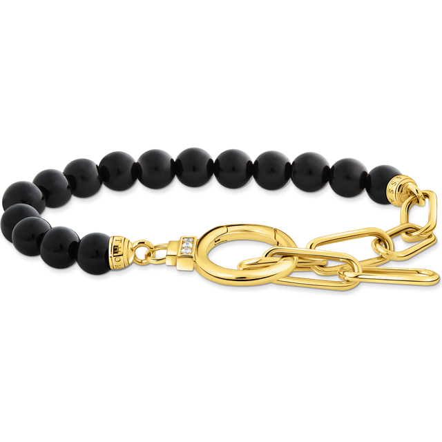 Thomas Sabo Yellow-gold plated bracelet with onyx beads and white zirconia black A2134-177-11-L19V - yellow gold-coloured/black/white - 19 cm