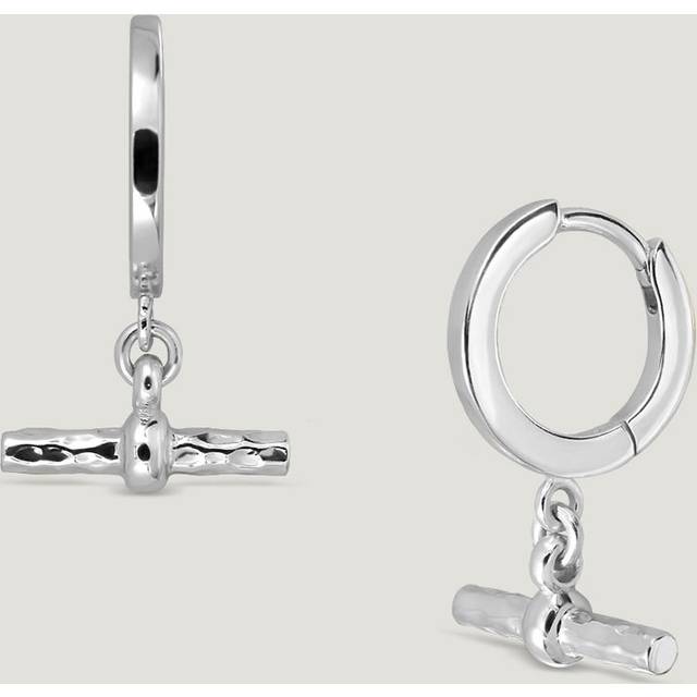 John Greed CANDY Bar Silver T-Bar Huggie Hoop Earrings For Women - silver