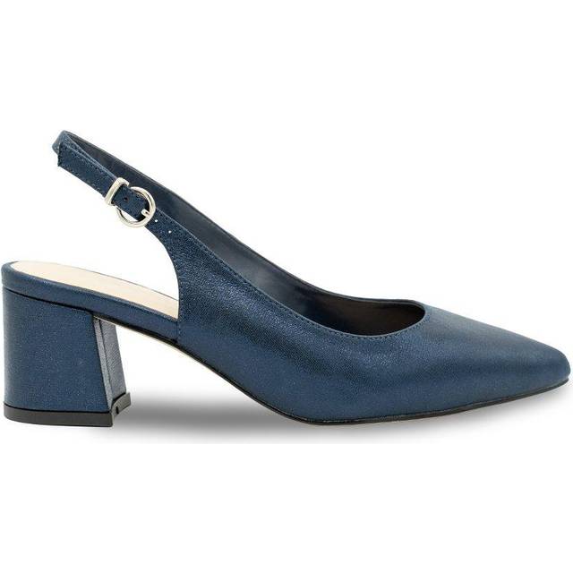 Paradox London Navy Shimmer Wide Fit Mid Block Heel Sling Back Court Shoes