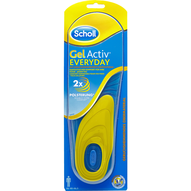 Scholl GelActiv Innersulor Everyday för fritidsskor från 40–46,5 – inlägg med förbättrad komfort tack vare dubbel stoppning – herr – 1 par gelsulor