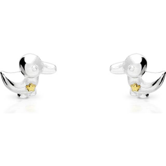 John Greed Signature Children's Silver & Gold Plated Star Duck Stud Earrings For Women - gold/silver