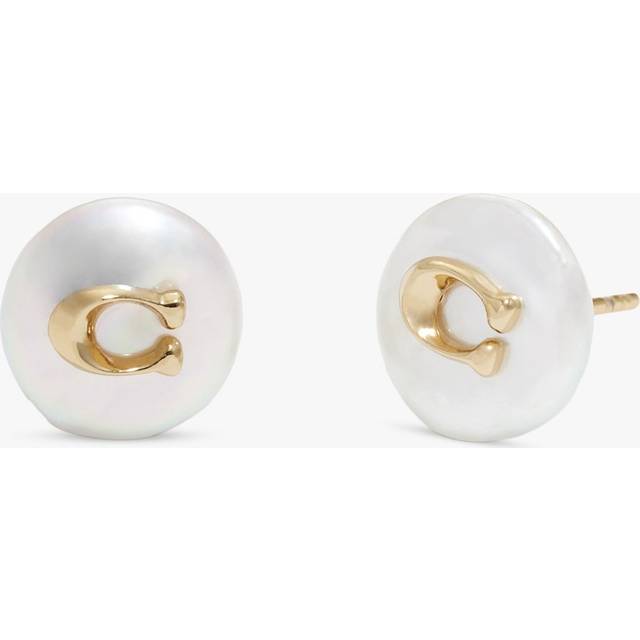 Coach Freshwater Pearl  Coin Stud Earrings, Gold