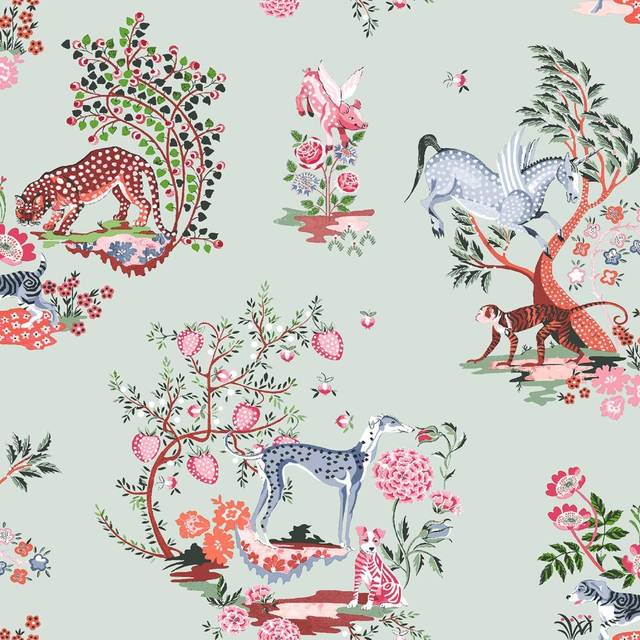 Cath Kidston Painted Kingdom Duck Egg Wallpaper 10m x 53cm, Blue