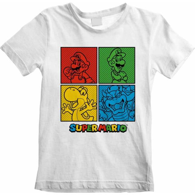 (5-6 Years, White/Green/Yellow) Super Mario Childrens/Kids Squares T-Shirt