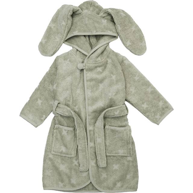 Morgonrock för barn med kaninöron - GOTS-certifierad ekologisk bomull - Storlek 1-2 år - Desert Green - Muesli By Green Cotton badrock - Grön