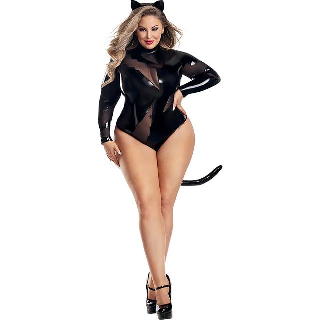 Women's Plus Size Cat Scratch Fever Costume - Black (2X)