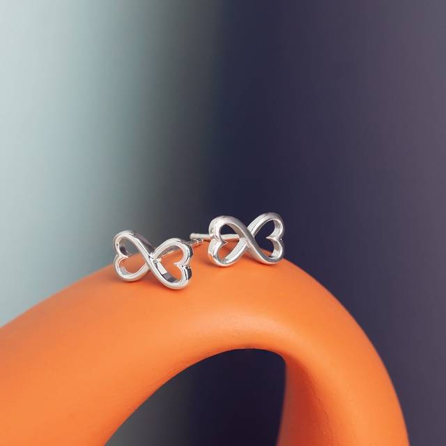 John Greed Portrait Muse Silver Heart Infinity Stud Earrings For Women - silver