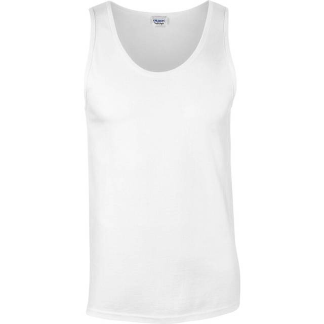 (M, White) Gildan Mens Plain Soft Tank Top