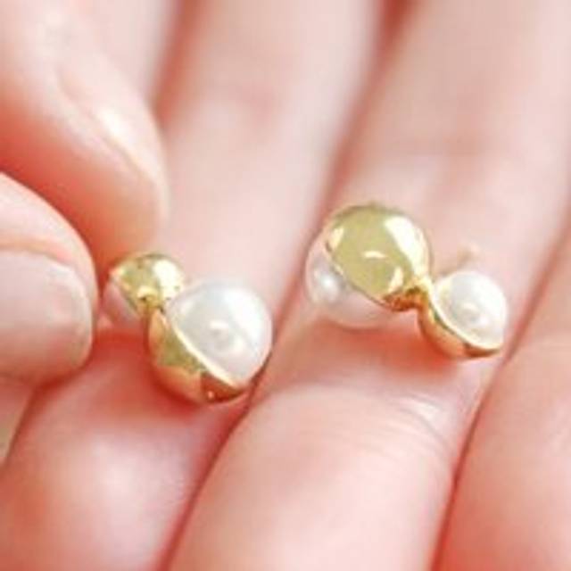 Double Half Pearl Stud Earrings in Gold - gold/white - one size