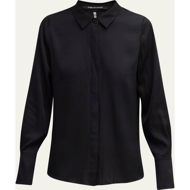 Larissa Split-Cuff Button-Down Blouse - BLACK - X-Large