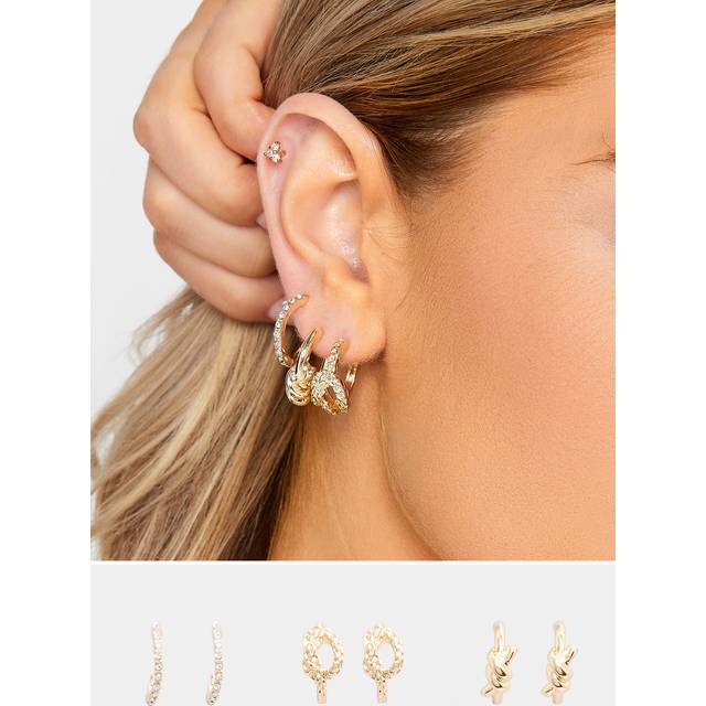 3 Pack Gold Tone Knot Earring Set - One Size