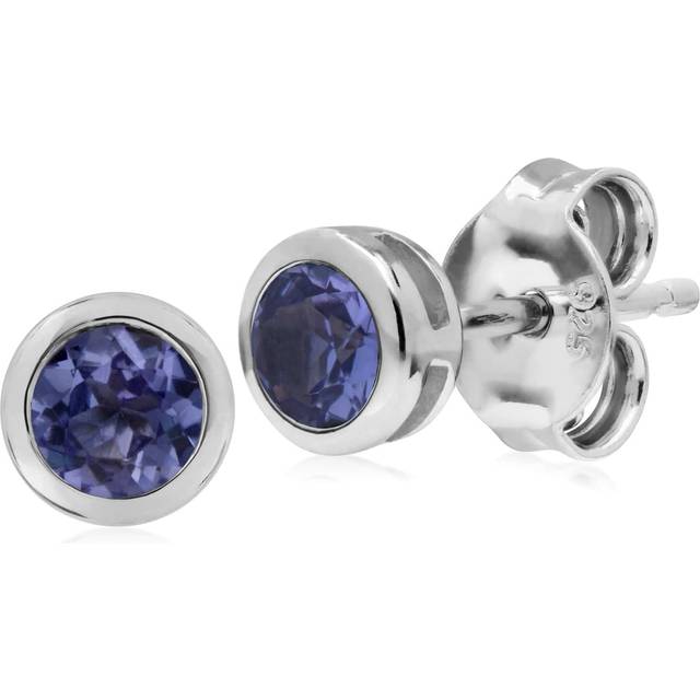 Classic Round Tanzanite Bezel Stud Earrings in Sterling Silver