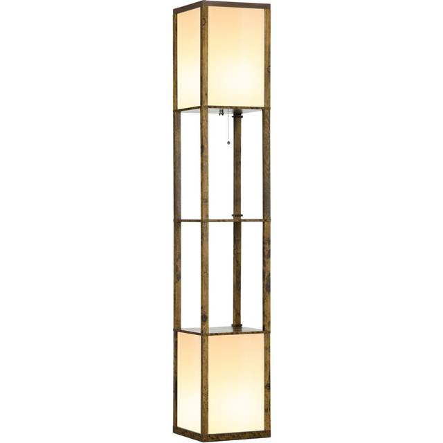 HOMCOM Shelf Floor Lamp With Dual Light For Living Room Bedroom Brown, Brown