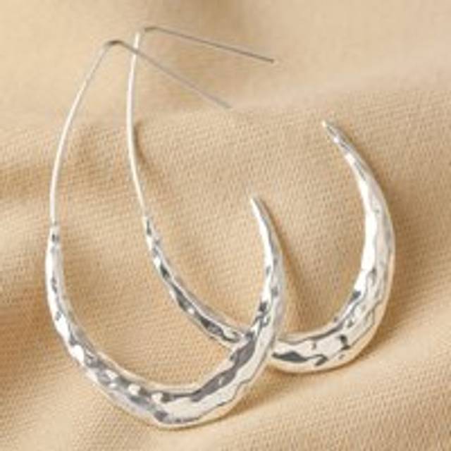 Hammered Teardrop Hoop Earrings in Silver - silver - one size