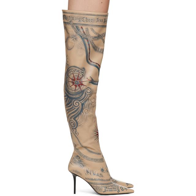 Jimmy Choo x Jean Paul Gaultier Tattoo leather over-the-knee boots - beige (UK 6)