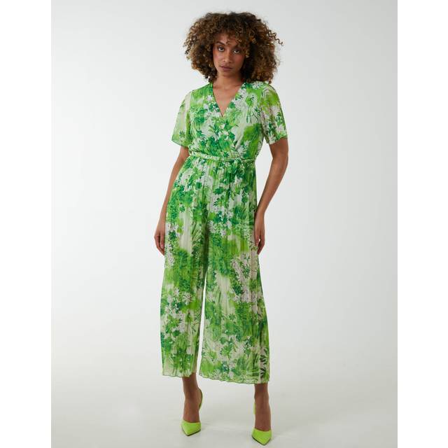 Blue Vanilla Womens Pleated Wrap Tropical Jumpsuit - Green - Size Small