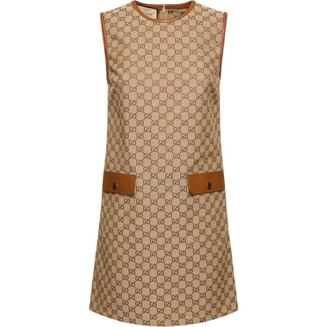 Gucci GG leather-trimmed canvas minidress - brown (UK 6)