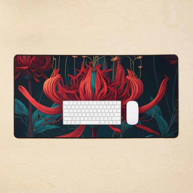 Desk Mat Japanese animated Red Spider Lily flower of farewellor goodbye Large Gaming Mouse Pad 35x16 inch