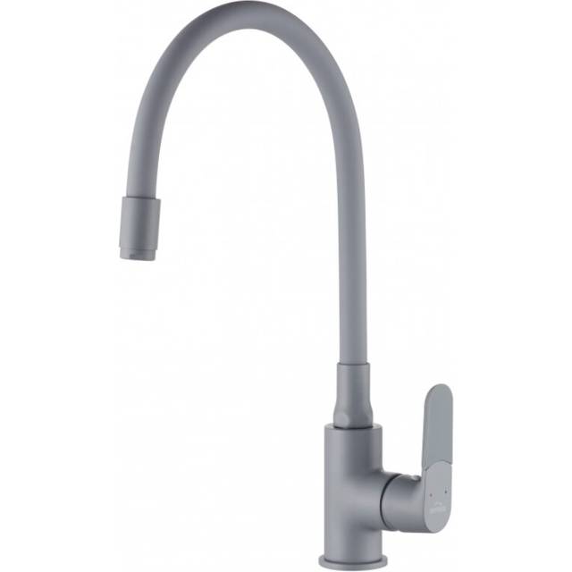 Invena - Gray Elastic Spout Shape Memory Kitchen Mixer Tap Tall Inox Single Lever Faucet