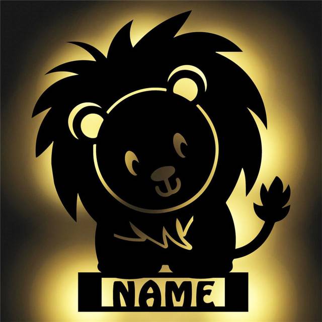 ( 2, 40cm) Cartoon Animal LED Baby Light Personalized Name Elephant/Dinosaur/Lion/Monkey/Deer Wood Night Light for Home Bedroom