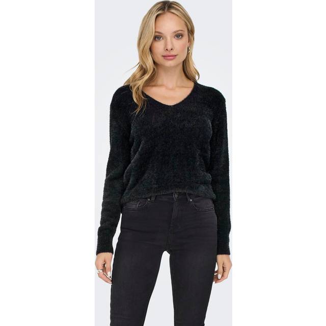 Women's V-neck sweater Only Ella Piumo - Noir