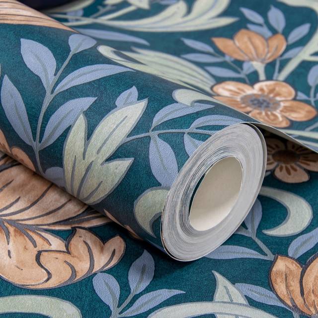 Vintage flowers marian wallpaper floral leaf feature wall grandeco a67101 orange