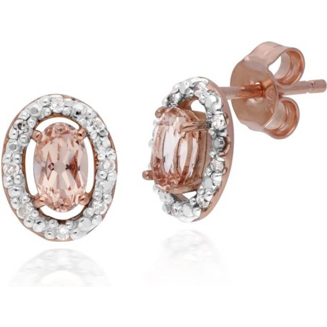 Classic Oval Morganite & Diamond Halo Stud Earrings in 9ct Rose Gold